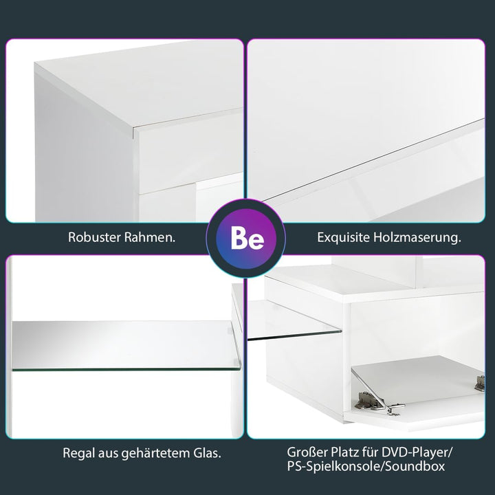 LED TV-Konsole wandmontiert mit Beleuchtung LED TV-Ständer mit Aufbewahrung, Regal für Wohnzimmer Fa