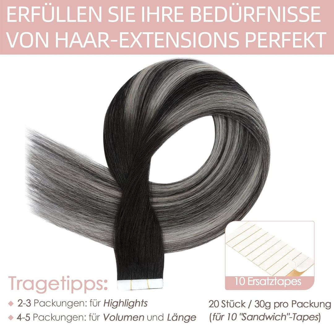 Silk-co Tape in Extensions Echthaar 20stk, leicht Version Tape Extensions Echthaar, Remy Haarextensi