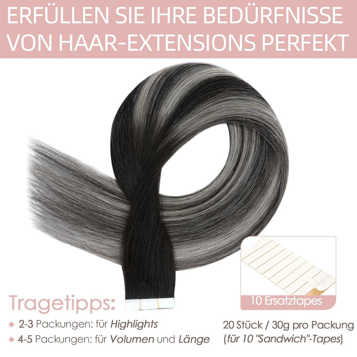 Silk-co Tape in Extensions Echthaar 20stk, leicht Version Tape Extensions Echthaar, Remy Haarextensi