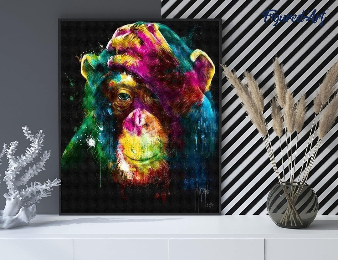 Figured'Art Diamond Painting Erwachsene 40x50cm Ganze Leinwand gerollt Bunter Affe 5D Bilder Eckige