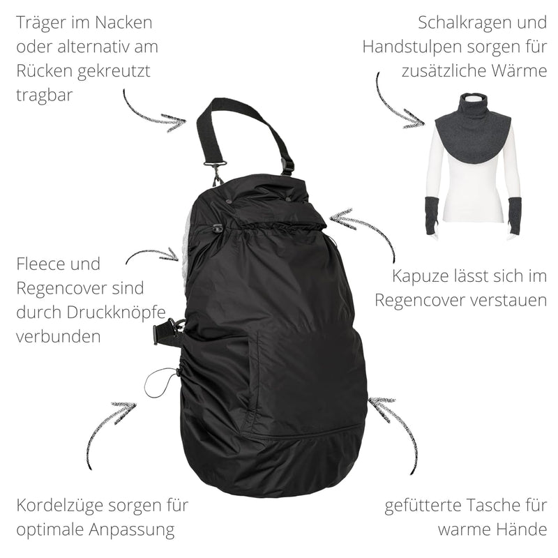 Hoppediz Fleece-Cover 3-in-1, wärmendes universal Tragecover für Babytrage und Tragetuch mit Regensc