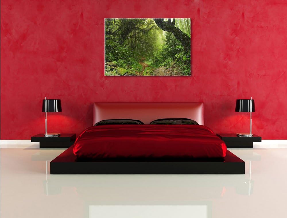Pixxprint Mystischer Regenwald Bunstift Effekt, Format: 100x70 auf Leinwand, 100x70