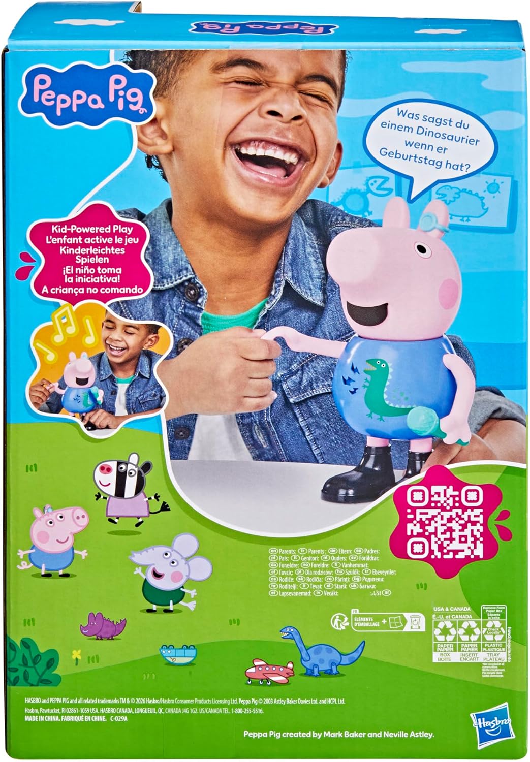 Peppa Pig Witz- und Singspass Schorsch, 20 cm grosse Figur, musikalisches Spielzeug mit mehr als 50