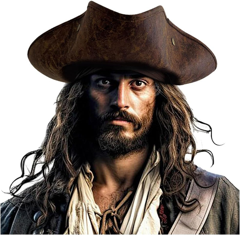 keland Piratenhut Piraten Dreispitz Hut Leder Herren Damen Pirate Hat Erwachsene