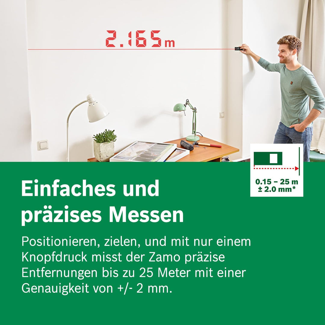 Bosch Laser-Entfernungsmesser Zamo der 4. Generation mit 3 Aufsätzen (einfaches und präzises Messen