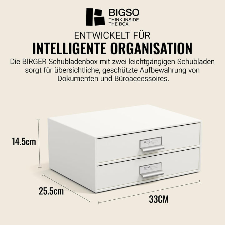 BIGSO BIRGER Schubladenbox – Aufbewahrungsbox mit 2 Schubladen – Schreibtisch Ablage für Dokumente &