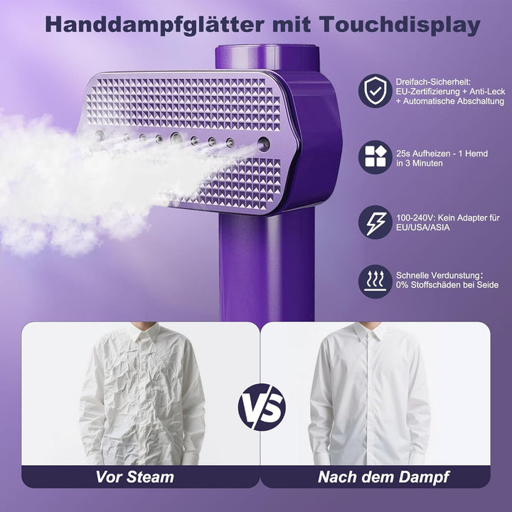 Steamer Dampfglätter 1200 W, 100–240 V Dual-Spannung-Reisebügeleisen, 15S Schnellaufheizung, 2-in-1-