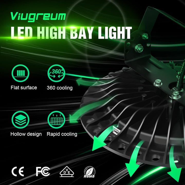 Viugreum Led Hallenstrahler, 300W UFO LED, 6000K-6500K Kaltweiss 120°Abstrahlwinkel Industrielampe,