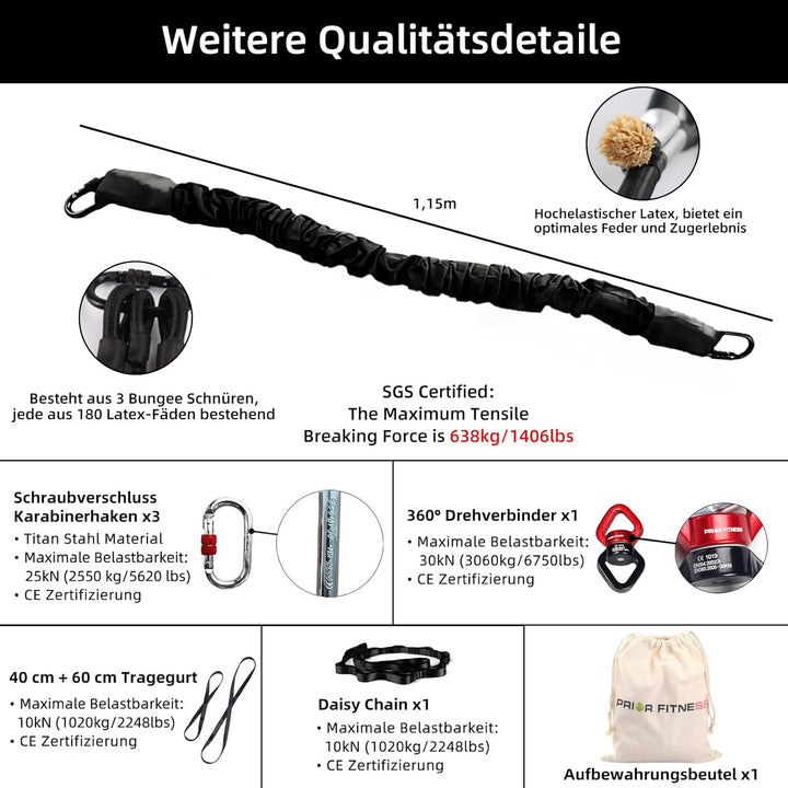 PRIOR FITNESS Bungee-Fitnessgeräte-Set, schweres Bungee-Widerstandsband, elastisches Tanz-Bungee-Sei