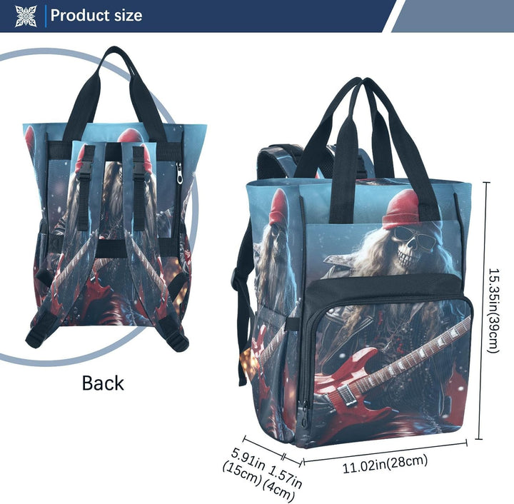Weihnachtsgitarrenmusik Totenkopf Wickeltasche,Reiserucksack,Grosse Kapazität,Tragetasche für Mütter