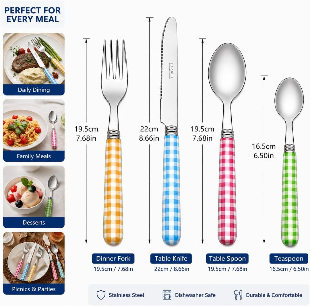 EXZACT Color Edelstahl-Besteck Set 24 Stück - 6 x Tafelgabeln, 6 x Tafelmesser, 6 x Abendessen Löffe