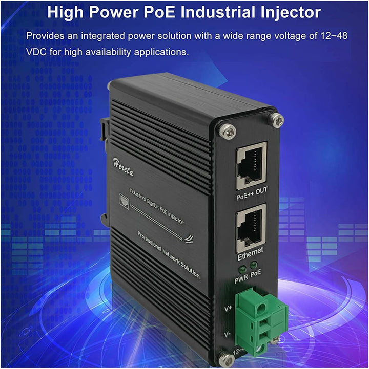 95 W gehärteter Industrie-Gigabit PoE++ Injektor mit DIN-Schiene und Wandhalterung, 95 W LTPoE++ Str