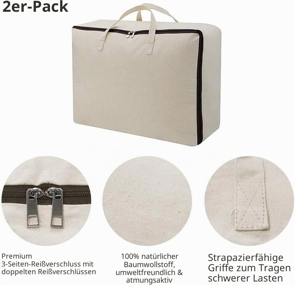 iwill CREATE PRO Atmungsaktive weiche Aufbewahrungstasche aus 100% Baumwolle mit Griffen, Beige, 2 S