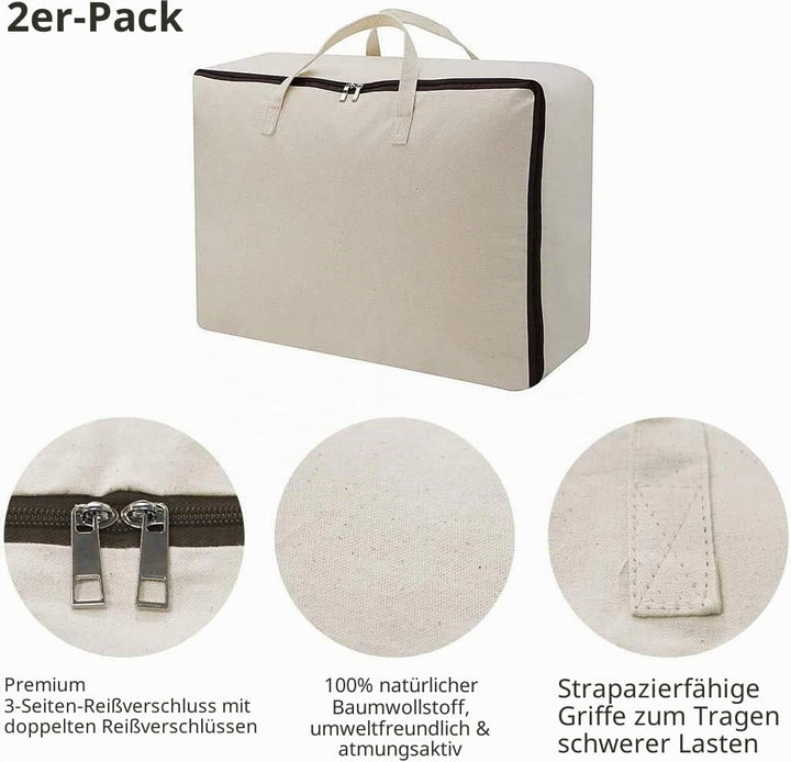 iwill CREATE PRO Atmungsaktive weiche Aufbewahrungstasche aus 100% Baumwolle mit Griffen, Beige, 2 S