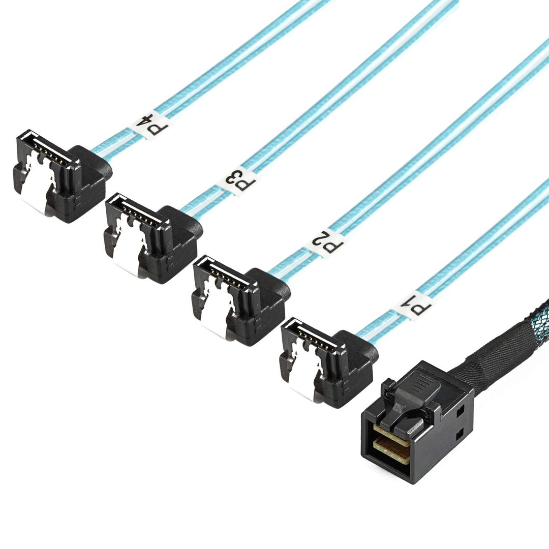 YIWENTEC Interne HD Mini SAS (SFF-8643 Host) auf 90 Grad 4 SATA (Target) Festplattenkabel (8643 SATA