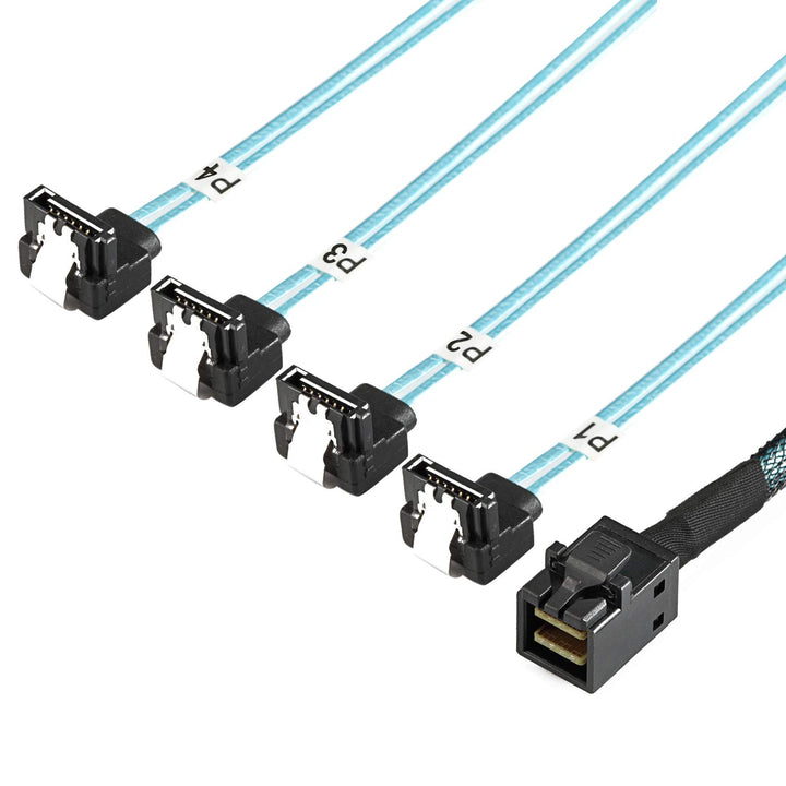 YIWENTEC Interne HD Mini SAS (SFF-8643 Host) auf 90 Grad 4 SATA (Target) Festplattenkabel (8643 SATA