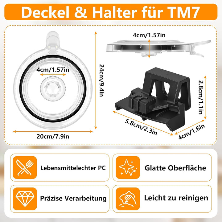SelfTek 2 Stück Deckel &amp; Halter Kompatibel mit TM7, Spülmaschinenfest, Deckel &amp; Halter