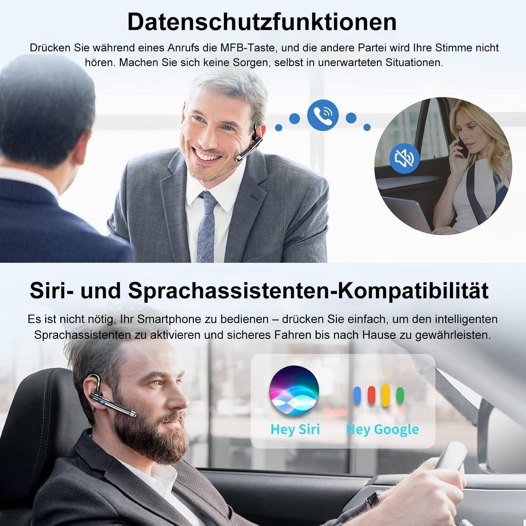 Headset Bluetooth 6.1 Kabellos Kopfhörer mit CVC8.0 Mikrofon 1,5 std Schnellladung Zwei-Geräte-Verbi