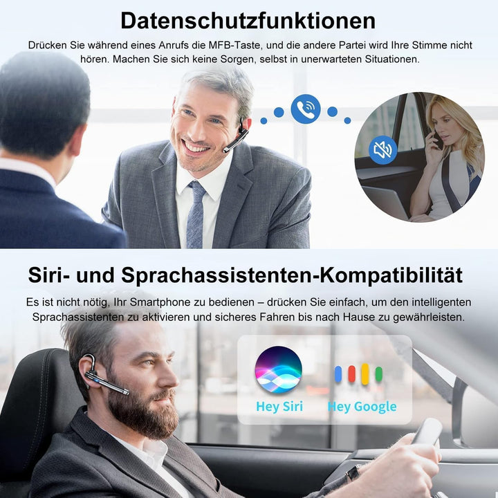 Headset Bluetooth 6.1 Kabellos Kopfhörer mit CVC8.0 Mikrofon 1,5 std Schnellladung Zwei-Geräte-Verbi