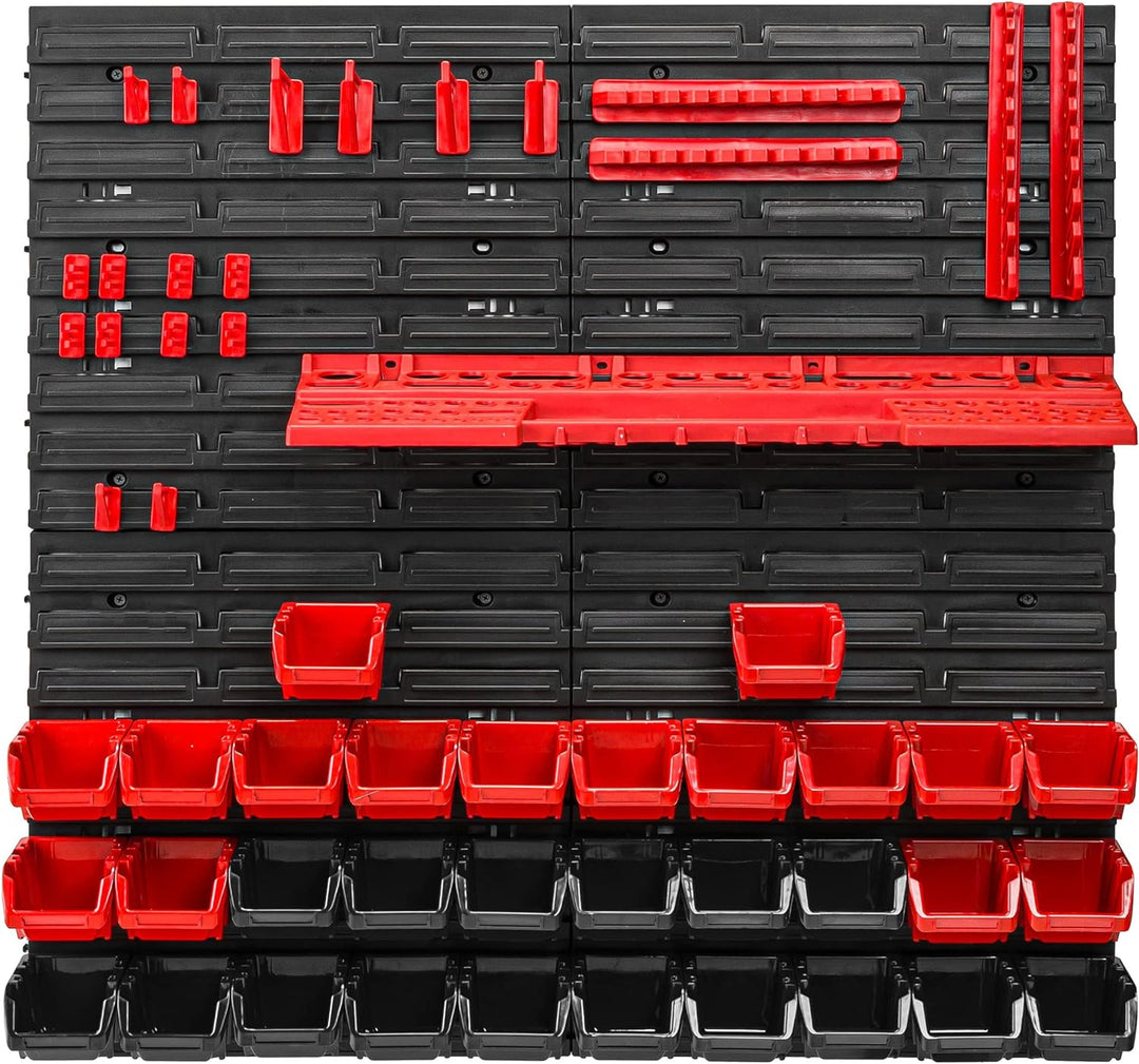 Lagersystem Werkstattregal | 78 x 78 cm | 32 stck. Box | Wandregal mit Werkzeughalterungen und Stape