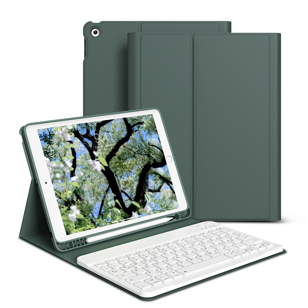 Hülle mit Tastatur für iPad 9./8./7. Generation 10,2 Zoll 2021/2020/2019, Abnehmbare kabellose Keybo