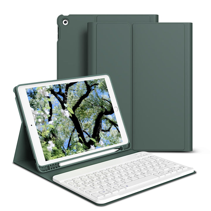 Hülle mit Tastatur für iPad 9./8./7. Generation 10,2 Zoll 2021/2020/2019, Abnehmbare kabellose Keybo
