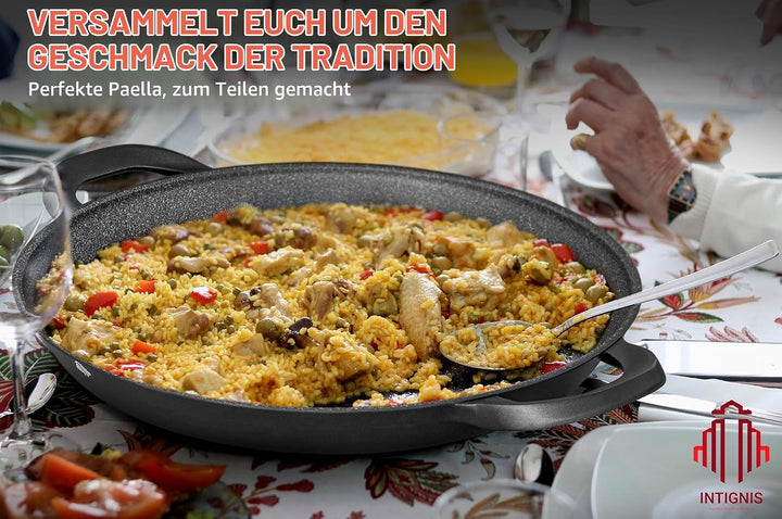 INTIGNIS Professionelle Paellapfanne | 40 cm grosse Bratpfanne | Aluminium | Antihaftbeschichteter M
