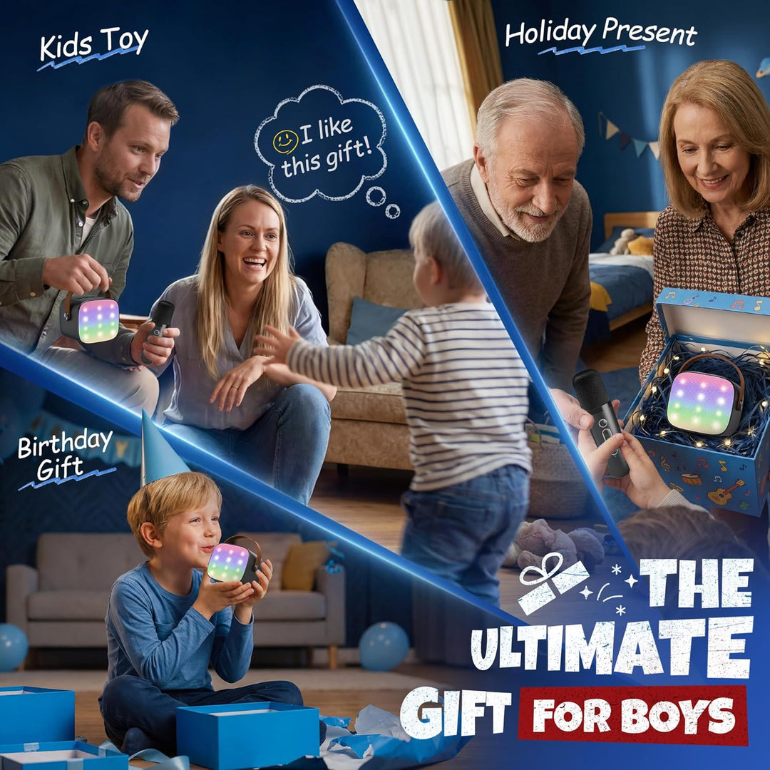 YLL Mini-Karaoke-Maschine für Kinder, tragbarer Bluetooth-Lautsprecher mit 2 kabellosen Mikrofonen,