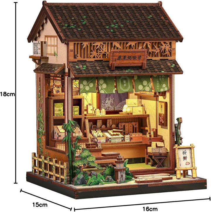 CUTEBEE Book Nook Kit für Erwachsene - Japanisches Wagashi Miniatur Haus, 3D Holzpuzzle DIY Bastelse