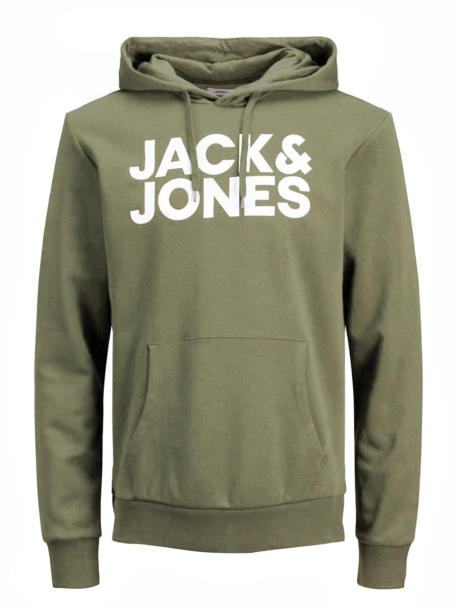 JACK & JONES Male Kapuzenpullover Logo Kapuzenpullover S Dusty Olive/Print White, S Dusty Olive/Prin