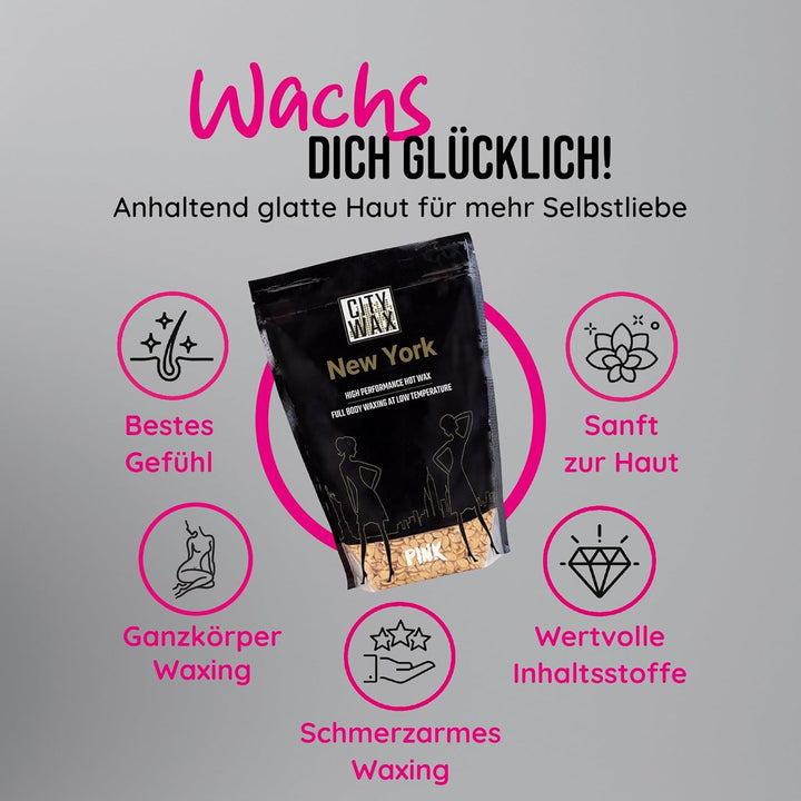 PINK Cosmetics - CITY WAX New York 1 kg - Sanftes Full Body Waxing mit Wachsperlen in Profi-Qualität