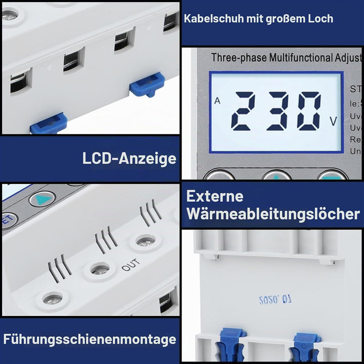 Überspannungsschutz, Einstellbarer Spannungsschutz STVP-932 230V/400V AC 3-Phasen-LCD-Multifunktions