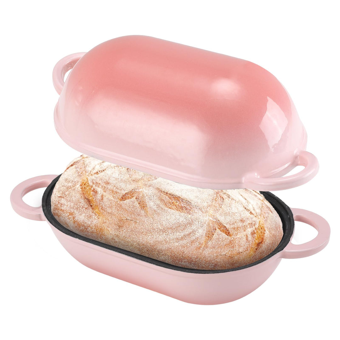 Gusseisen Brotbackform mit Deckel, 23 cm Emaille Gusseisen Topf Brot Backen, Bräter mit Deckel 2,75