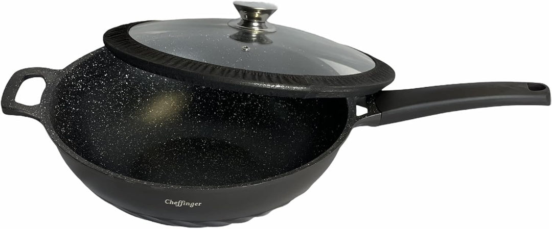 Cheffinger Pfannen-Set Ø 32cm »WOK Wokpfanne Pfanne mit Glasdeckel Induktion CF-DW32«
