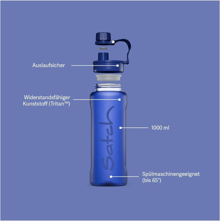 Satch XL Trinkflasche Schwarz | Auslaufsicher, spülmaschinengeeignet und widerstandsfähig mit 1000 m