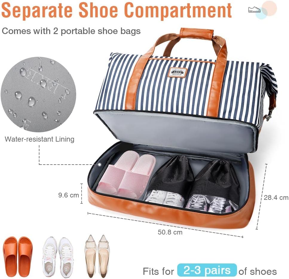 Lekespring Reisetasche Weekender Damen Gross mit Nassfach Schuhfach, 50L Doppellagige Reisetasche Ha