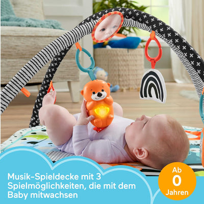 Fisher-Price HBP41 - Tierfreunde Kontrast-Spieldecke für Babys zum Spielen in der Bauchlage und für