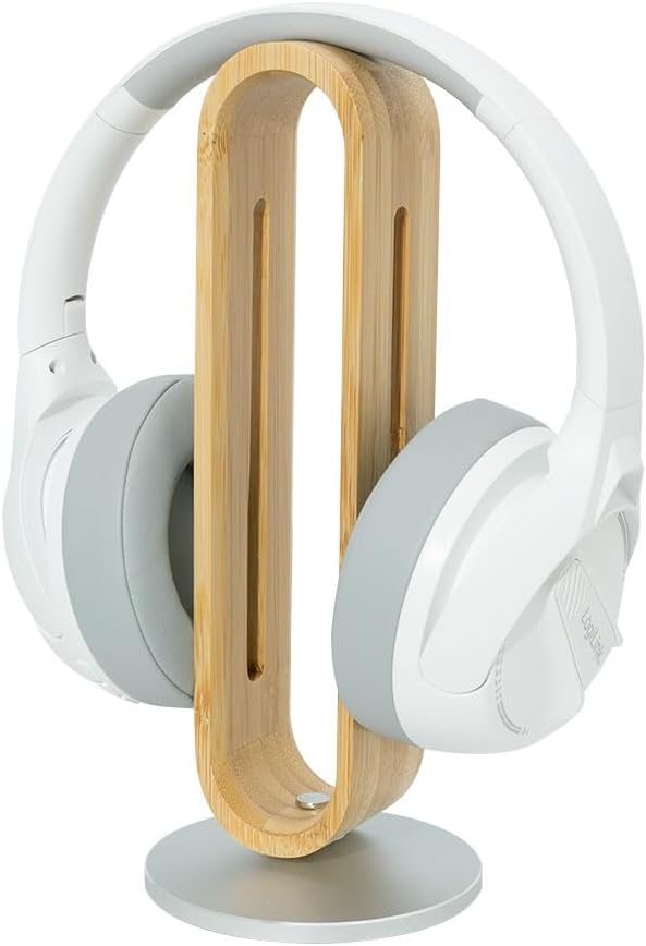 LogiLink AA0194 - Kopfhörerständer aus Bambusholz, Aluminiumbasis, bis 5 kg, Over-/On-Ears, Farbe: H