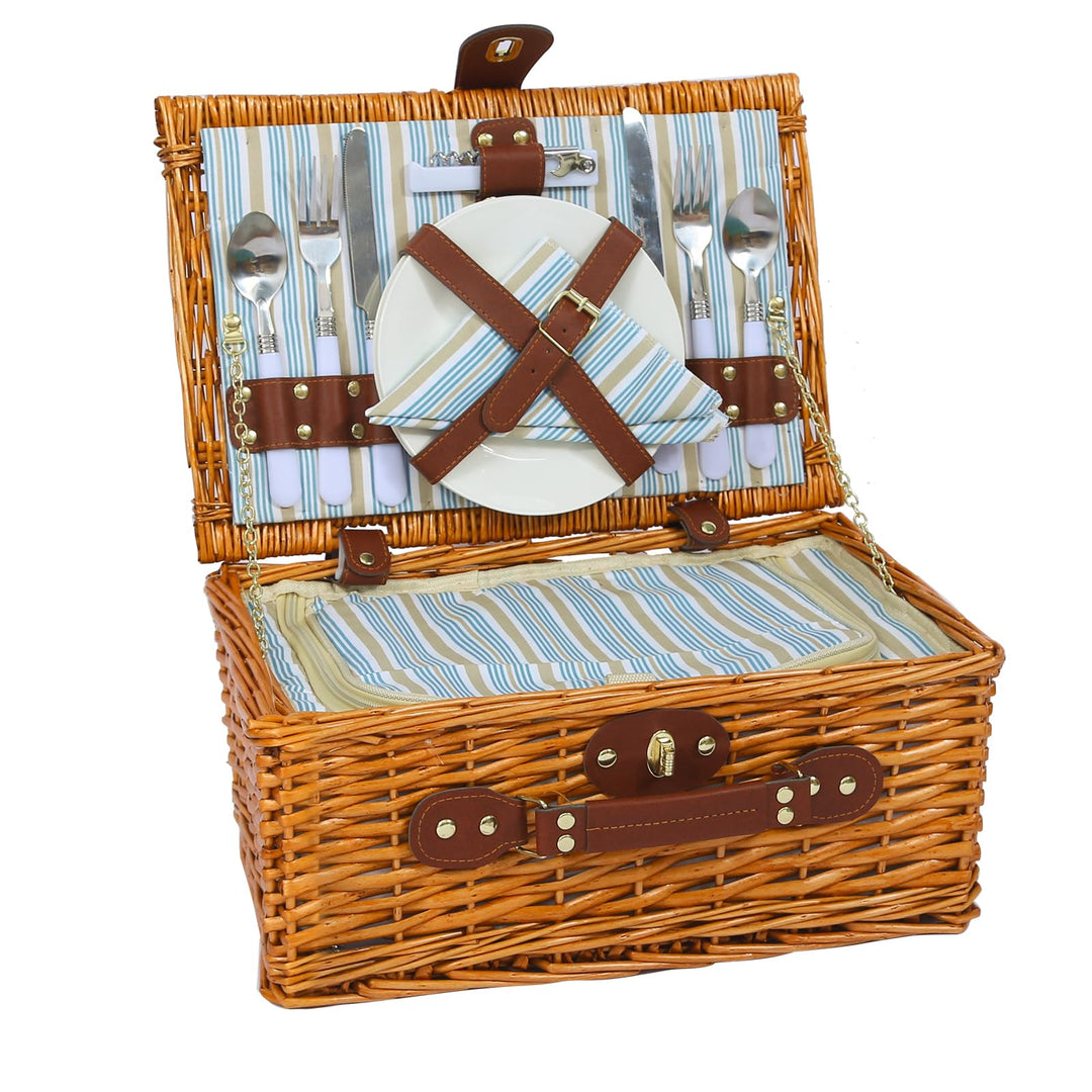 Picknickkorb Set für 2 Person mit Kühlfach, Abnehmbarer Riemen, Weinbeutel, Besteck Set, für Camping