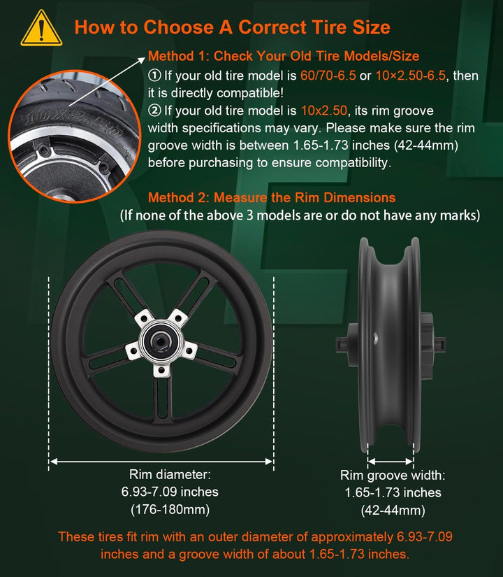 BANGTING 2PCS 60/70-6.5 E Scooter Reifen Tubeless, 10x2.50-6.5 Vollgummireifen Schlauchlos, 10x2.5 z