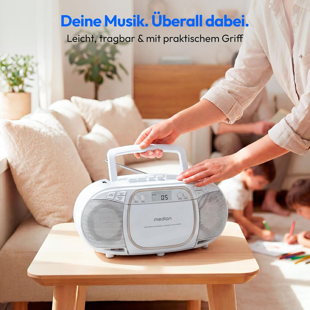 MEDION E66476 Stereo Sound System (Boombox, CD-Player, MP3, Kassette, tragbarer Kassettenspieler für