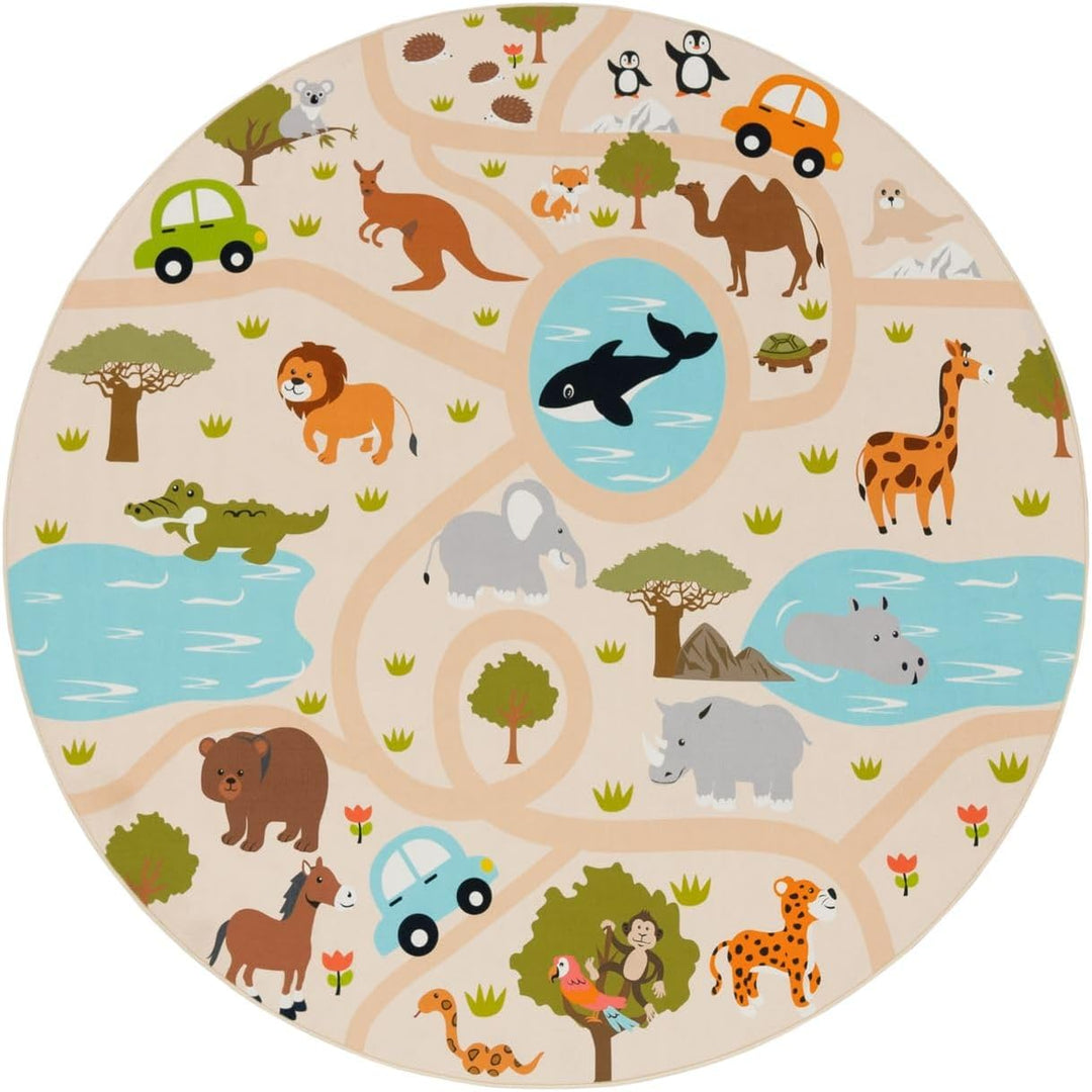 TT Home Kinderteppich Babyzimmer Teppich Kinderzimmer rutschfest Tiere Weltkarte Autos, Farbe:Grün G