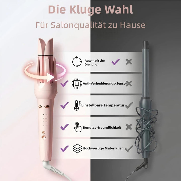 3 in 1 Lockenstab Automatisch mit 32/36mm Lockenwickler & Haarglätterbürste, 4 Temperaturstufen, Sch