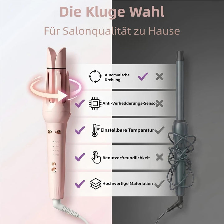 3-in-1 Automatik Lockenstab, Keramik Ionen (Gelb) | 32mm &amp; 36mm Locken, Glättbürste, Automatisches D
