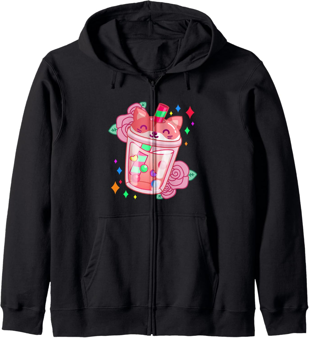 Boba Tea Cat Bubble Tea Kawaii Anime Japanische Mädchen Teenager Kapuzenjacke