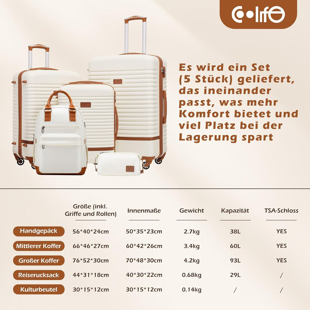 COOLIFE Koffer Trolley Koffer Reisekoffer von ABS Hartschalen Trolley 4 Rollen TSA-Schloss Der Koffe