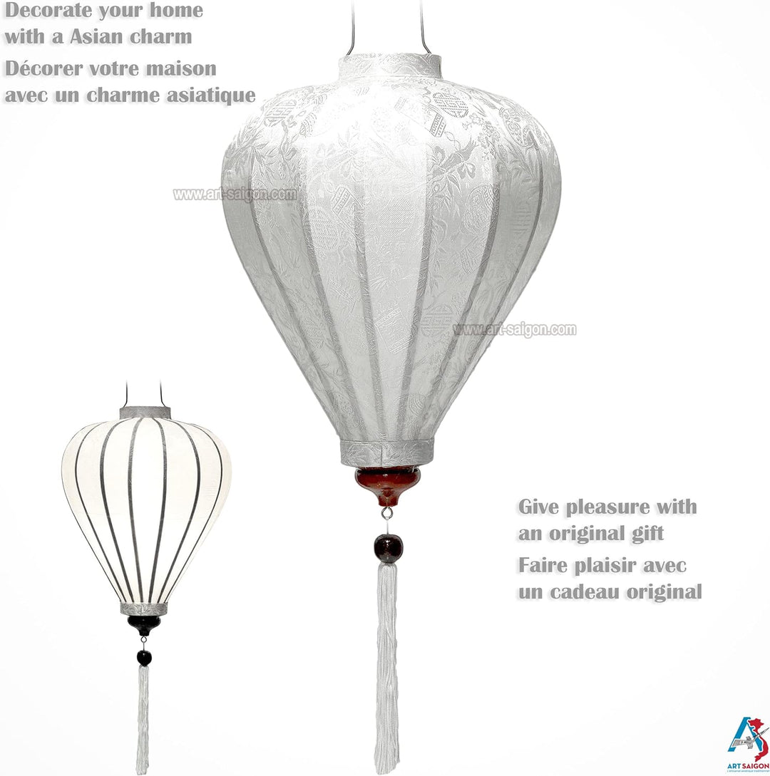 Lampion Asiatisch Hoi an Seide weiss M – Ø 29 cm – Kunsthandwerk aus Vietnam (REF. M20-B)