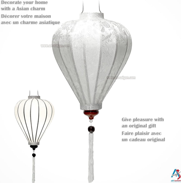 Lampion Asiatisch Hoi an Seide weiss M – Ø 29 cm – Kunsthandwerk aus Vietnam (REF. M20-B)