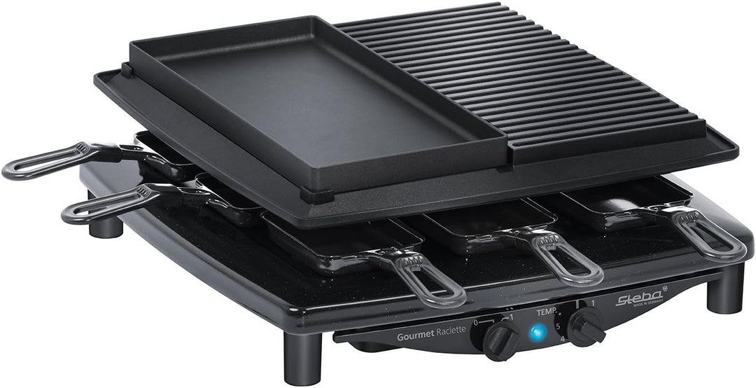 Steba Premium Raclette RC 4 Plus Deluxe | Made IN Germany | Antihaft-Druckguss-Grillplatte | Naturst