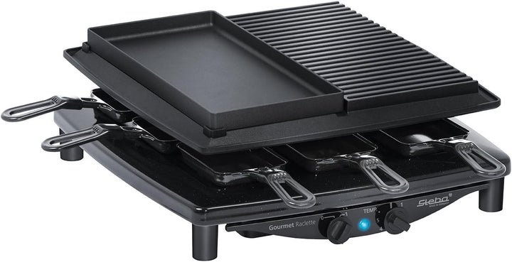 Steba Premium Raclette RC 4 Plus Deluxe | Made IN Germany | Antihaft-Druckguss-Grillplatte | Naturst